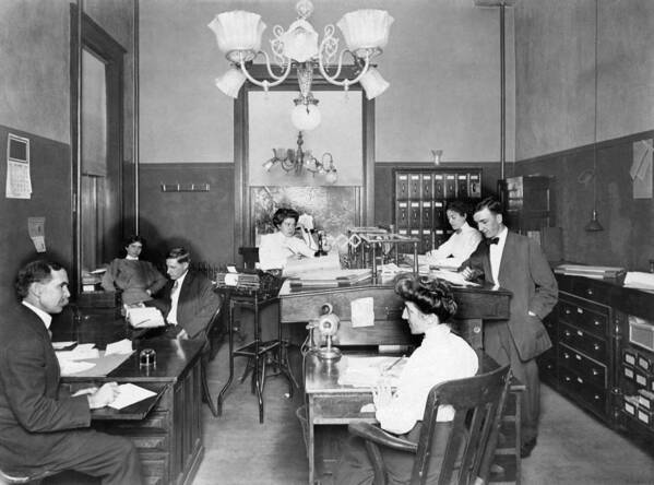 1900s Art Print featuring the photograph Active Office Interior by Underwood Archives