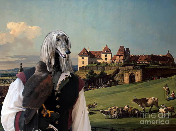 Afghan Hound Canvas Art Print featuring the painting Afghan Hound-Falconer and castle Canvas Fine Art Print by Sandra Sij