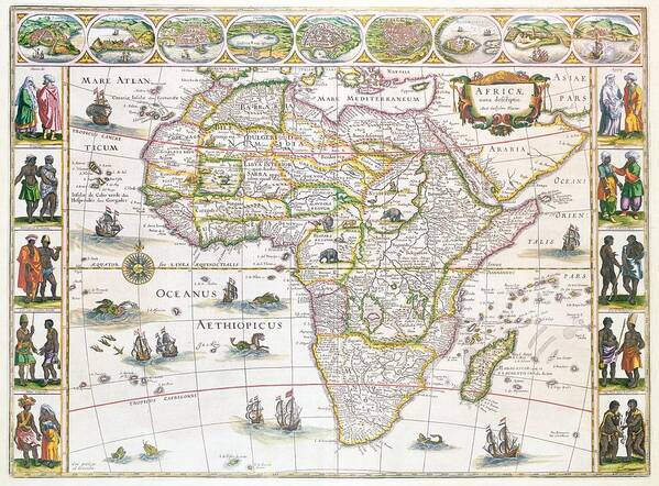 Africa Art Print featuring the drawing Africa Nova Map by Willem Blaeu
