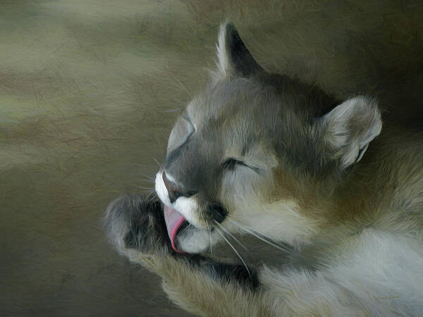 Big Cats Art Print featuring the digital art After Lunch Clean Up by Ernest Echols