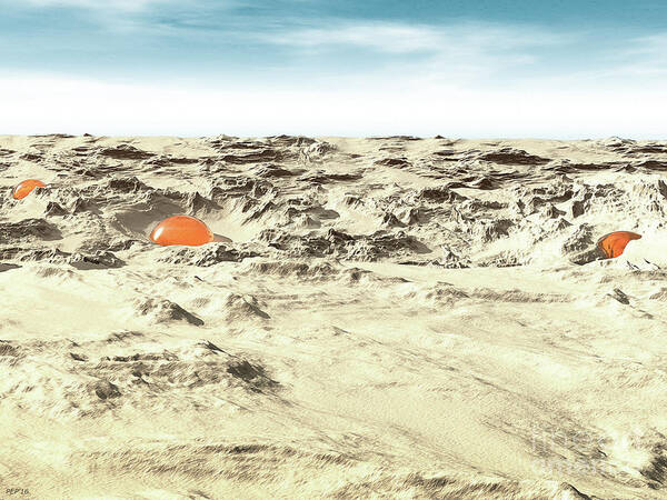 Extraterrestrial Art Print featuring the digital art Alien Pods In Desert by Phil Perkins