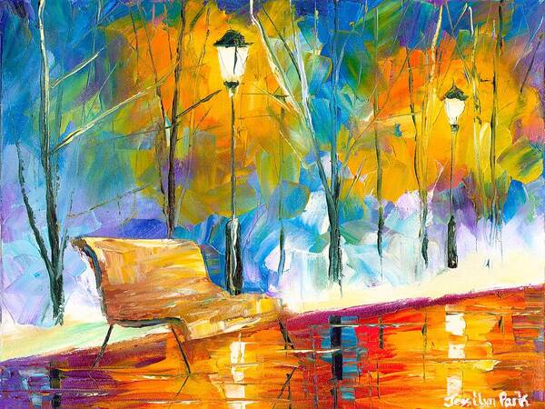 Bench Art Print featuring the painting Alone Time by Jessilyn Park