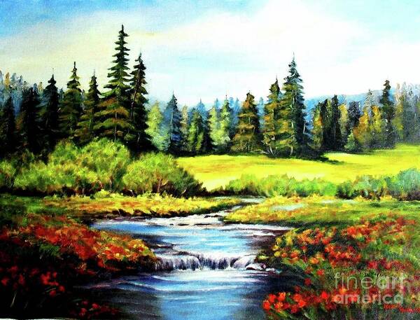 Meadow Art Print featuring the painting Alpine Meadow by Hazel Holland