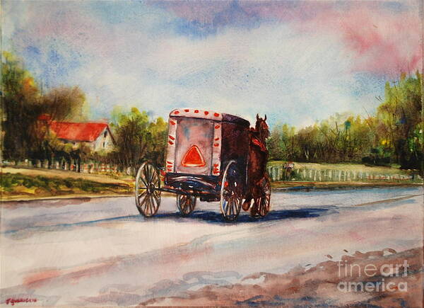 Landscape Art Print featuring the painting Amish Buggy by Joyce Guariglia