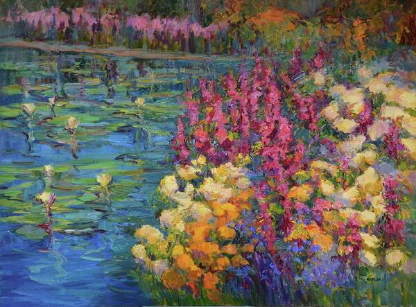 Impressionist Artist Art Print featuring the painting Among The Lilies by Diane Leonard
