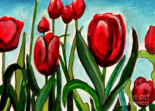 Tulips Art Print featuring the painting Among the Tulips by Elizabeth Robinette Tyndall