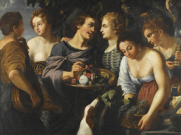 Follower Of Nicolas Regnier Art Print featuring the painting An Allegory of the Five Senses by Follower of Nicolas Regnier