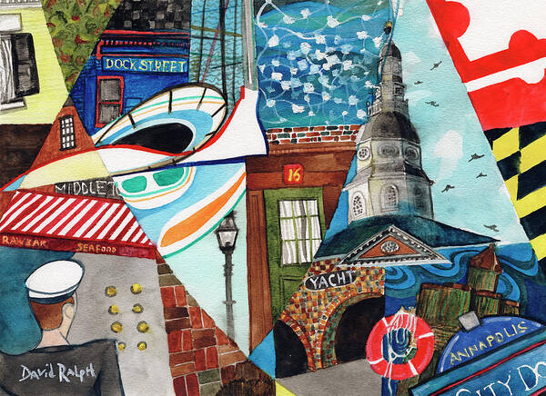 Annapolis Art Print featuring the painting Annapolis Dock Dine Assemble by David Ralph