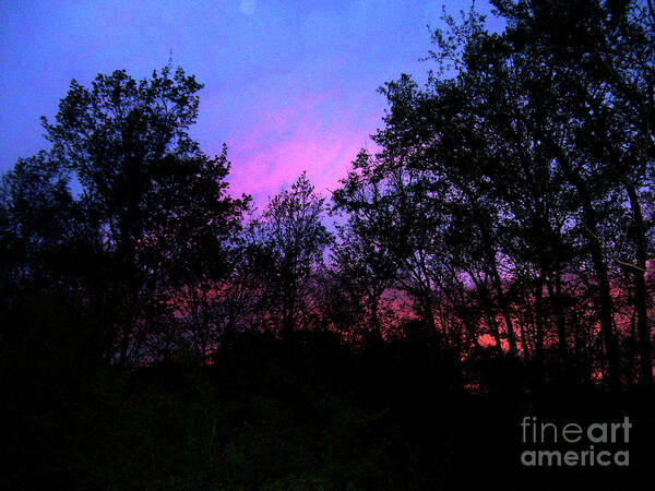 A Photo Of The Swirling Colors Of The Evening Sky With The Spring Trees Silhouetted In Front. Art Print featuring the photograph April Sunset by Melinda Dare Benfield