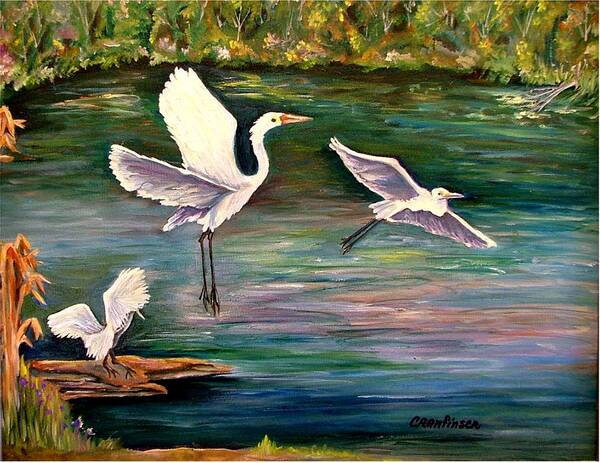 Egrets Art Print featuring the painting Arabesque by Carol Allen Anfinsen