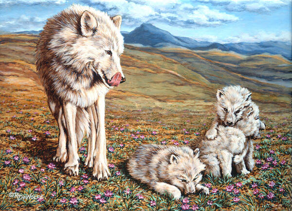 Arctic Wolf Art Print featuring the painting Arctic Summer by Richard De Wolfe