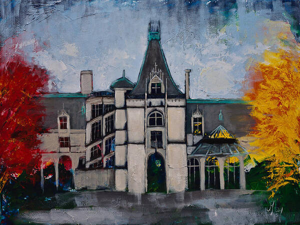 Biltmore Estate Art Print featuring the painting Asheville Castle in the Mountains by Gray Artus