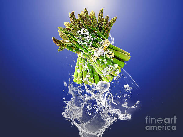 Asparagus Art Mixed Media Art Print featuring the mixed media Asparagus Splash by Marvin Blaine