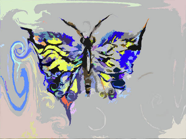 Asymmetrical Art Print featuring the digital art Asymmetrical Butterfly Painting by Lisa Kaiser