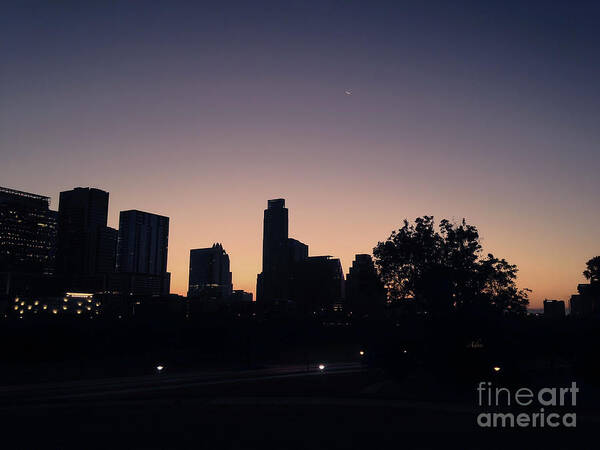 Butler Park Art Print featuring the photograph Austin Skyline Sunrise Into A Crescent Moon by Felipe Adan Lerma