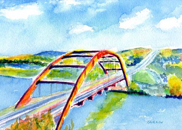 Bridge Art Print featuring the painting Austin Texas 360 Bridge Watercolor by Carlin Blahnik CarlinArtWatercolor