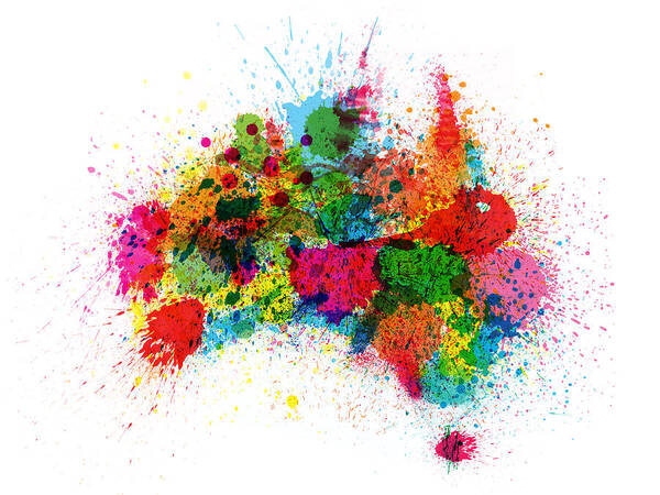 Australia Art Print featuring the digital art Australia Paint Splashes Map by Michael Tompsett