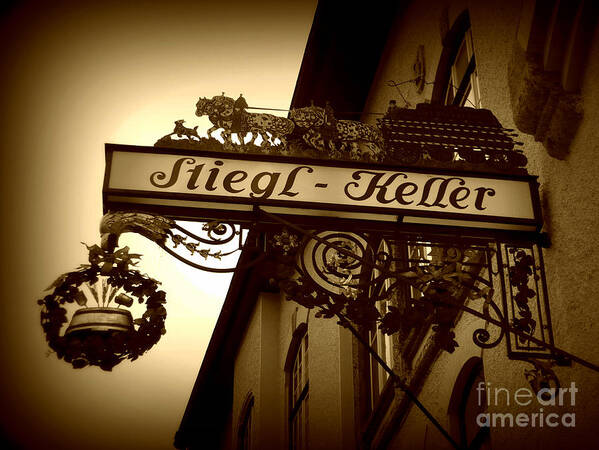 Sign Art Print featuring the photograph Austrian Beer Cellar Sign by Carol Groenen