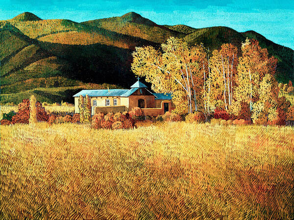 New Mexico Art Print featuring the painting Autumn Chapel by Donna Clair