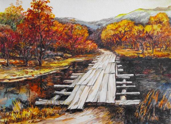 Pond Art Print featuring the painting Autumn Crossing by L R B