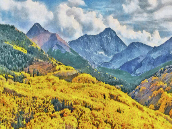 Mountains Art Print featuring the digital art Autumn in the Rockies by Digital Photographic Arts