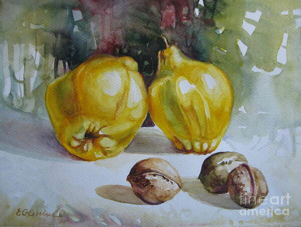 Quinces Art Print featuring the painting Autumn still life 2 by Elena Oleniuc