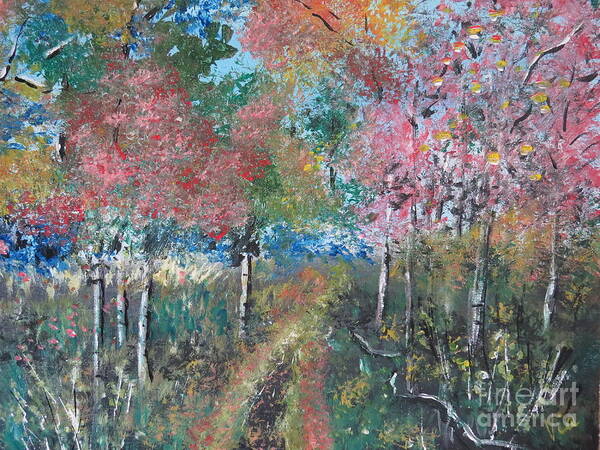 Autumn Art Print featuring the painting Autumn Woodland by Judy Via-Wolff