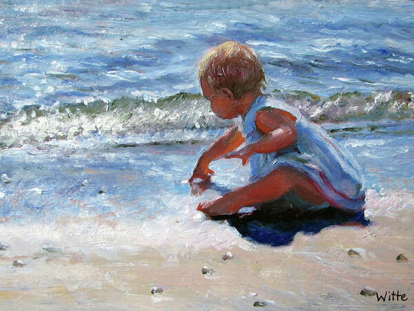 Babies Art Print featuring the painting Baby and the Beach by Marie Witte