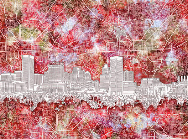 Baltimore Art Print featuring the painting Baltimore Skyline Watercolor 13 by Bekim M