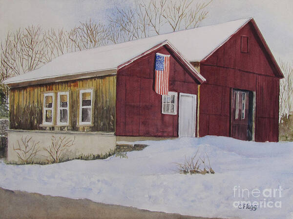 Original Watercolor Art Print featuring the painting Barn in Winter by Carol Flagg