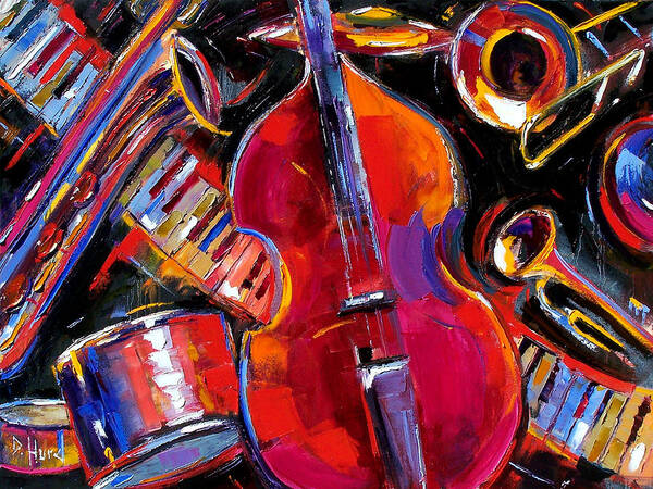Jazz Art Print featuring the painting Bass And Friends by Debra Hurd