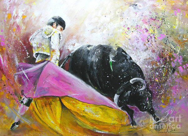 Bullfight Art Print featuring the painting Battle Joined by Miki De Goodaboom