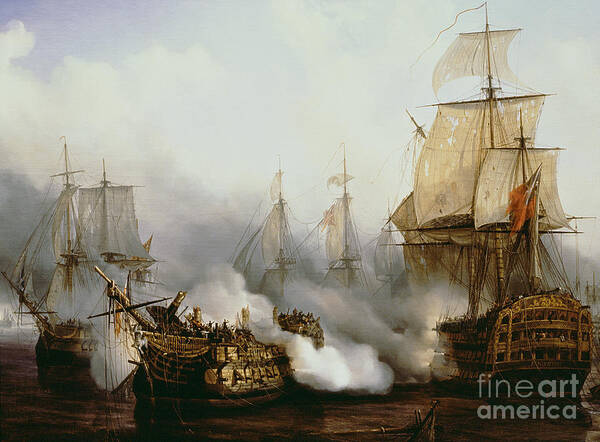 Battle Of Trafalgar By Louis Philippe Crepin Art Print featuring the painting Battle of Trafalgar by Louis Philippe Crepin