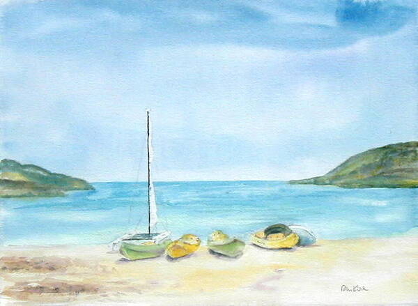 Beach Art Print featuring the painting Beach Boats by Diane Kirk
