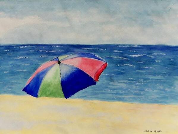 Beach Art Print featuring the painting Beach Umbrella by Jamie Frier