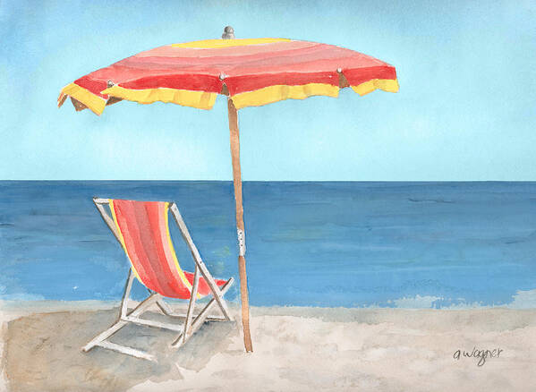Umbrella Art Print featuring the painting Beach Umbrella Of Stripes by Arline Wagner
