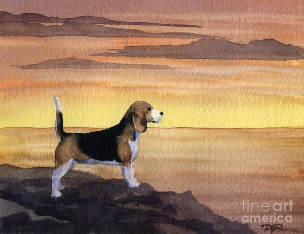 Beagle Art Print featuring the painting Beagle Sunset by David Rogers