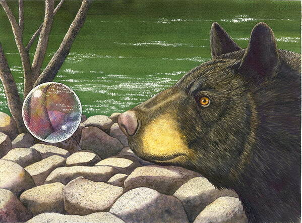 Black Bear Art Print featuring the painting Bear bubble by Catherine G McElroy