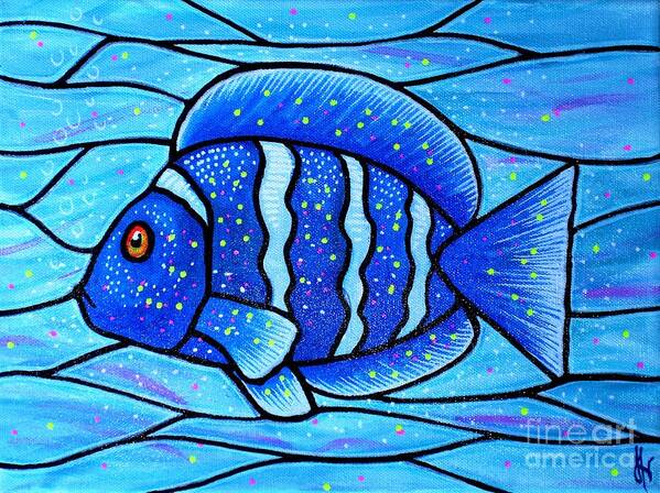 Tropical Fish Art Print featuring the painting Beckys Blue Tropical Fish by Jim Harris