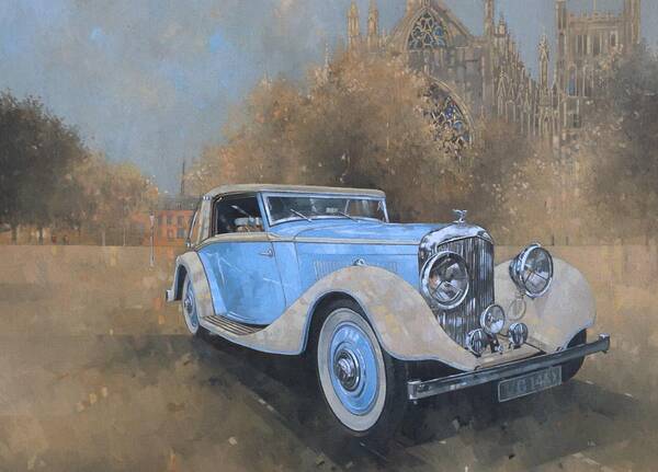 Car; Vehicle; Vintage; Automobile; Blue; Bentley; Kellner; Old Timer Art Print featuring the painting Bentley by Kellner by Peter Miller