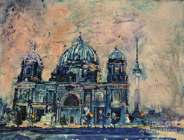 Blue Art Print featuring the painting Berlin Cathedral by Ryan Fox