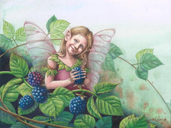 Fairies Art Print featuring the drawing Blackberry Fairie by Joan Garcia