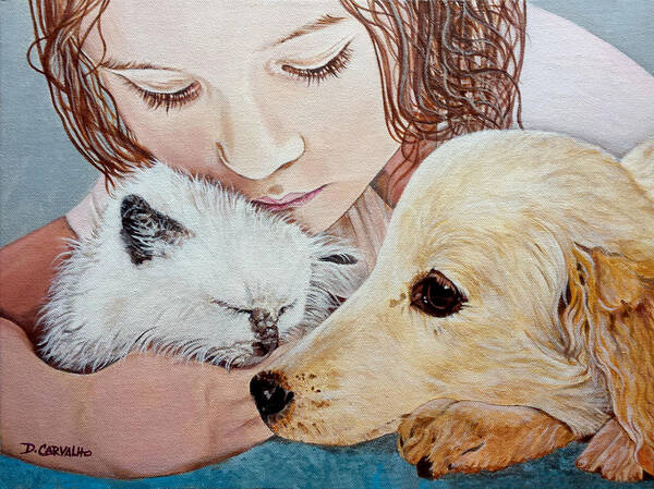 Pets Art Print featuring the painting Best Friends by Daniel Carvalho