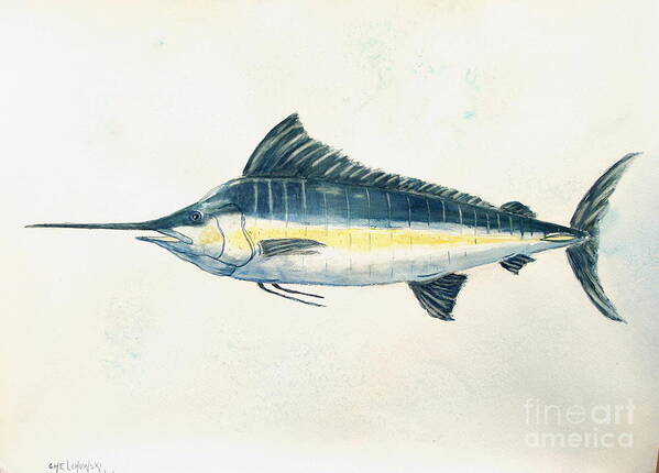 Big Catch Blue Marlin Fish Art Print featuring the painting Big Catch by Miroslaw Chelchowski