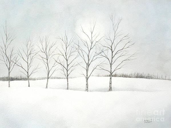 Birch Art Print featuring the painting Birch Trees Under the Winter Sun by Christopher Shellhammer