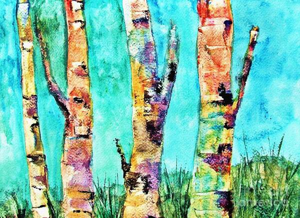 Watercolor Art Print featuring the painting Watercolor Painting of Birched Trees by Ayasha Loya