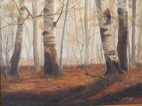 Burnt Orange Art Print featuring the painting Birches by Jan Byington