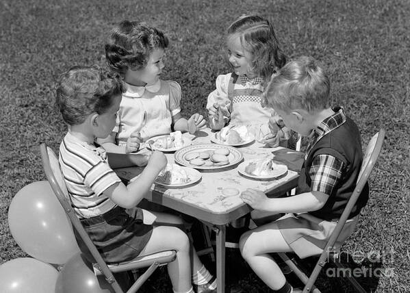 1950s Art Print featuring the photograph Birthday Party On The Lawn, C.1950s by H. Armstrong Roberts/ClassicStock