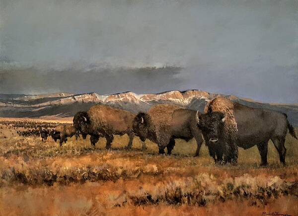 Bison Art Print featuring the painting Bisons of the Front Range by Jessica Anne Thomas