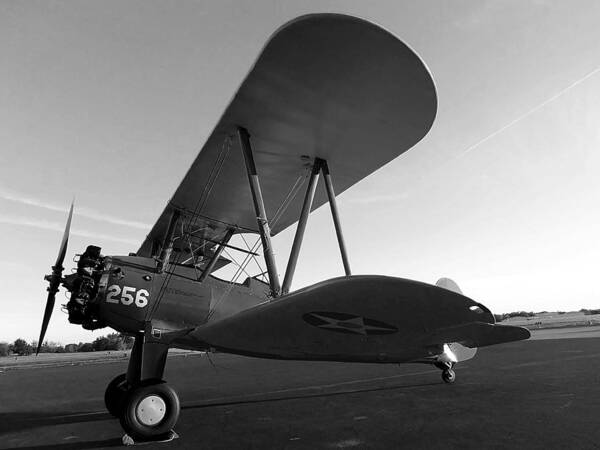Black And White Art Print featuring the photograph Black and White Preston Aviations Boeing Stearman 001 by Christopher Mercer